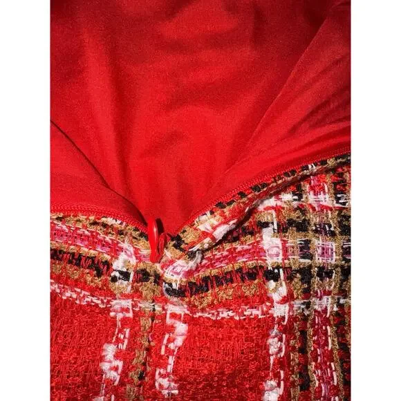 Ann Taylor Plaid Fringe Tweed Skirt Classic Red 578511 Sz 4 Top Of Knee NWOT - Picture 8 of 16